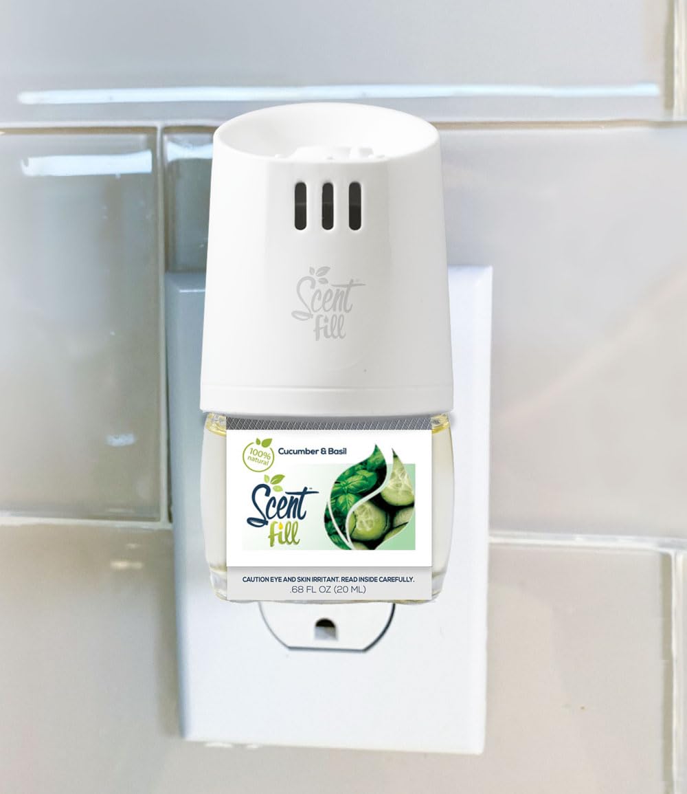 Scent Fill 100% Natural Cucumber Basil Plug In Air Freshener, Scented Oil Refills, 3 Refills