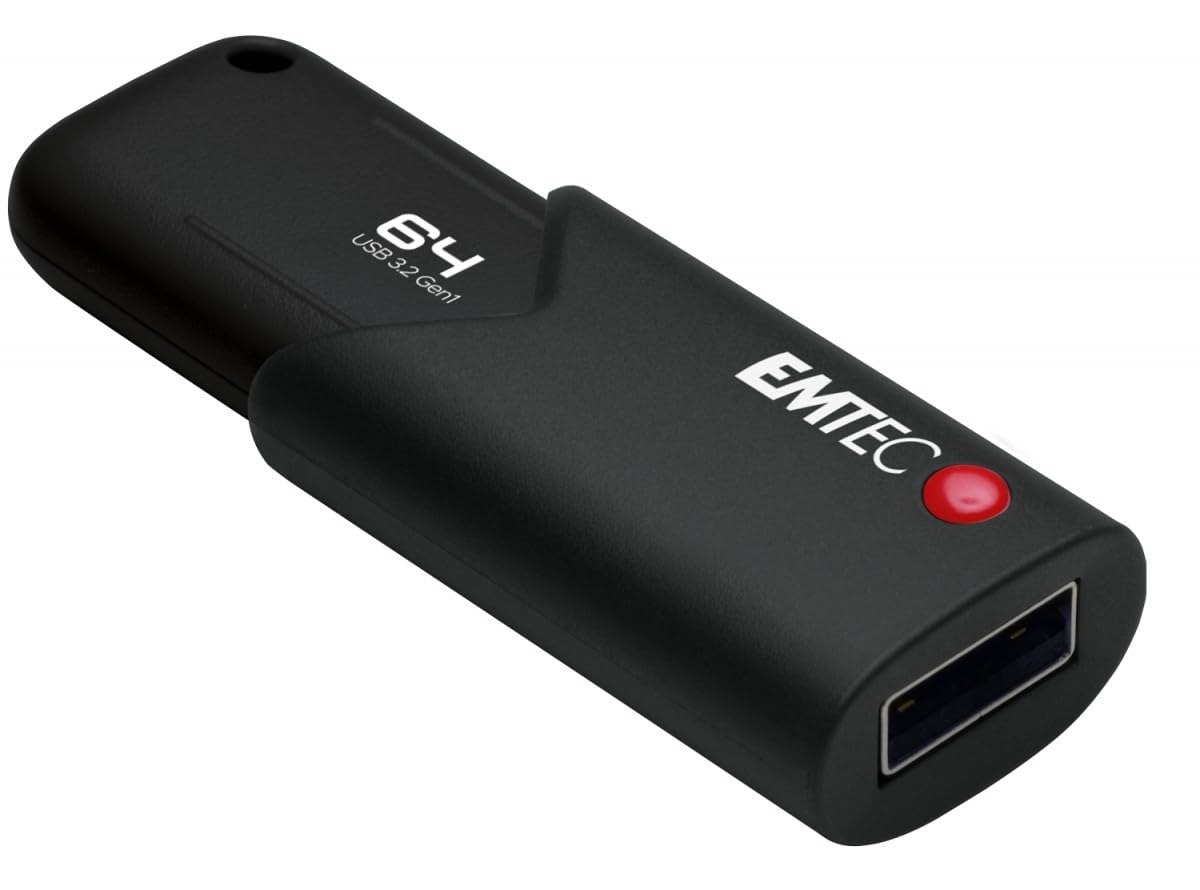 Emtec Click Secure B120 Usb 3.2 Flash Drive 64 Gb   Encryption Software Aes 256   Read Speed 100 Mb/S   Black
