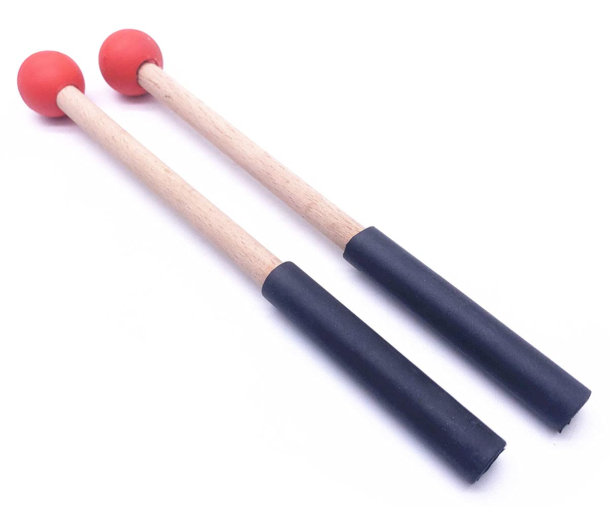 Jiayouy 8 Inch Rubber Head Percussion Mallets Sticks For Tongue Drum, Xylophone, Glockenspiel, Woodblock, Bell Pack Of 2 Red