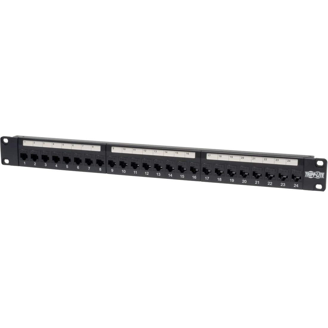 Tripp Lite 24Port Cat6 / Cat5 Ethernet Patch Panel, Feedthrough Patch (RJ45 to RJ45), 1U Rackmount, Cable Management Bar, (N254