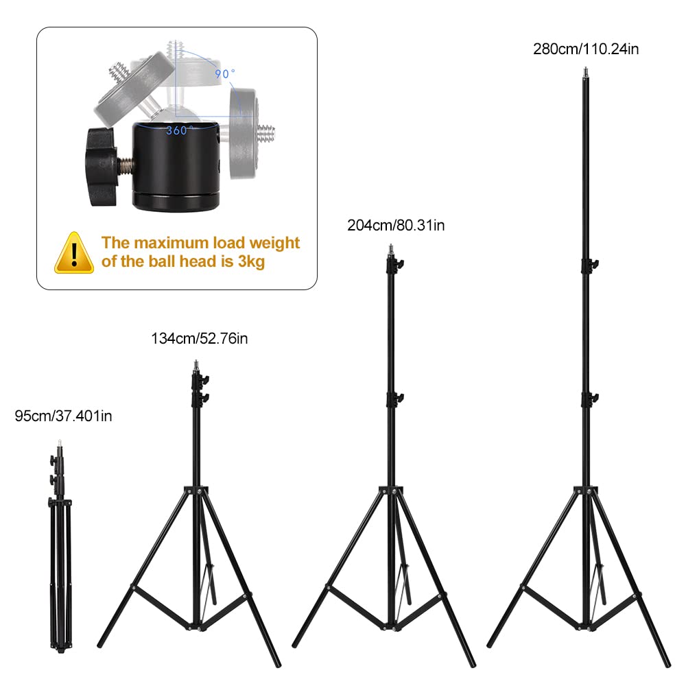 Itotin Heavy Duty Light Stand 9.5 Feet/2.8 Meters Adjustable Spring Cushioned Metal Photography Tripod Stand For Photo Studio Speedlight, Ring Light, Photographic Equipments Thickening Flash Stand