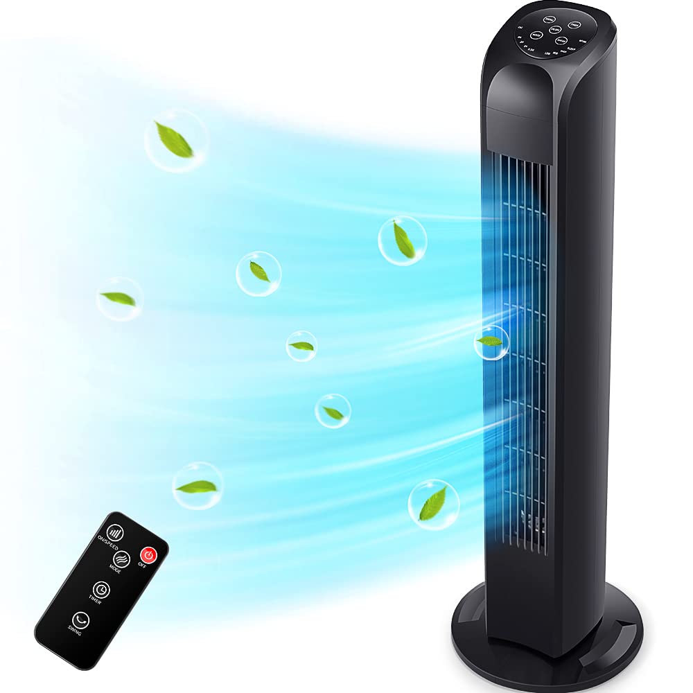Uthfy Oscillating Tower Fan With Remote, Electric Standing Tower Fan Floor Fan For Bedroom Indoor Office And Home Use,Quiet Cool