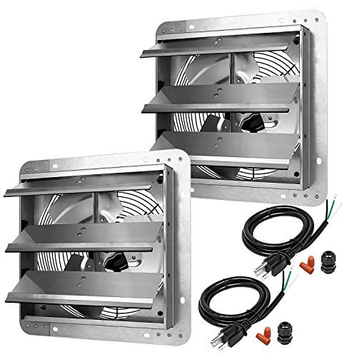 Ipower 12 Inch Shutter Exhaust Fan Aluminum High Speed 1620Rpm, 940 Cfm, 2 Pack, Silver