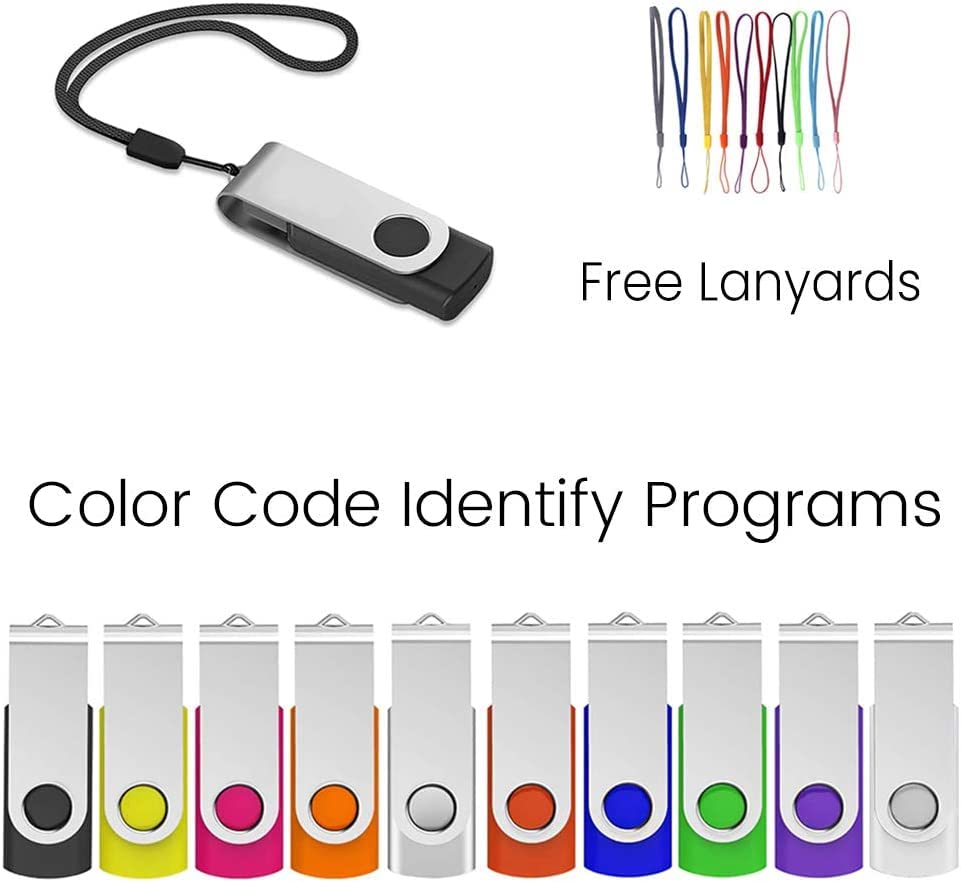 Usb 4Gb Flash Drive 10 Pack, Ablaze Usb 2.0 Memory Stick With Lanyards Swivel Thumb Drives Bulk Usb Drive 4Gb Pendrive Jump Driv