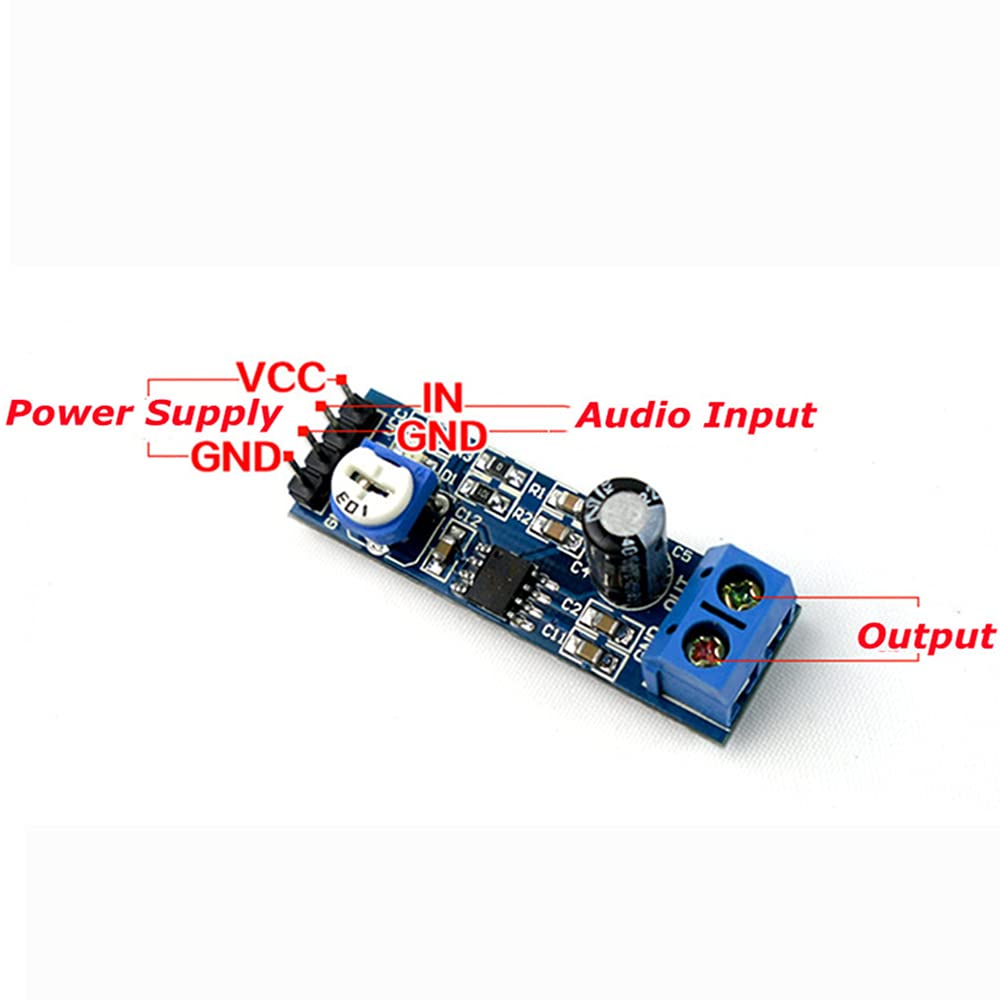QEBIDUM 6pcs Mini LM386 Audio Power Amplifier Module - 200x Gain, 5V-12V Input, Adjustable Resistance for Guitar AMPS