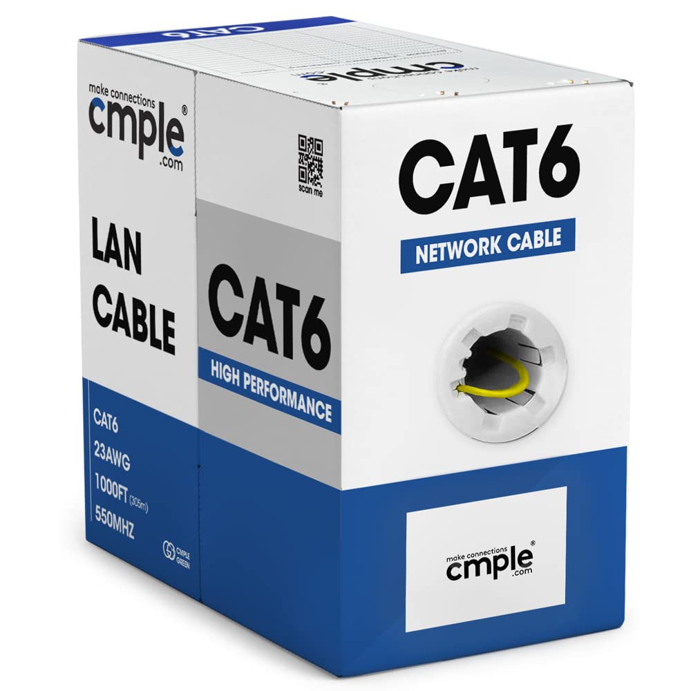 Cmple   Cat6 Cable 1000Ft Bulk Lan Ethernet Cat 6 Wire Network Utp 23Awg Cmr Riser 10Gbps 550 Mhz Pull Box 1000 Feet, Yellow