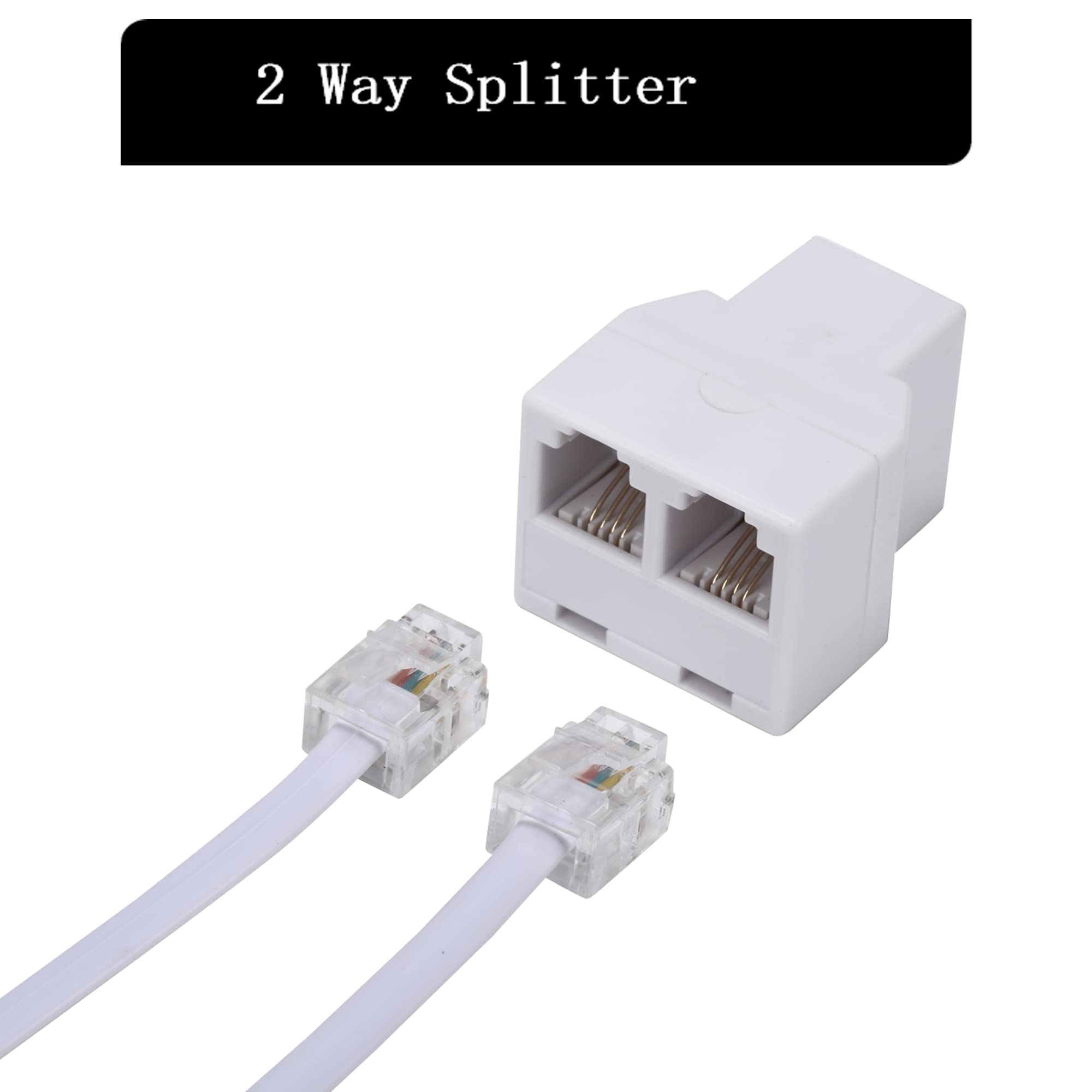 Ubramac Phone Line Splitter,Telephone Splitter,With Rj11 6P4C Plugs,Suitable For Telephone,Fax Machine,White 2 Pack