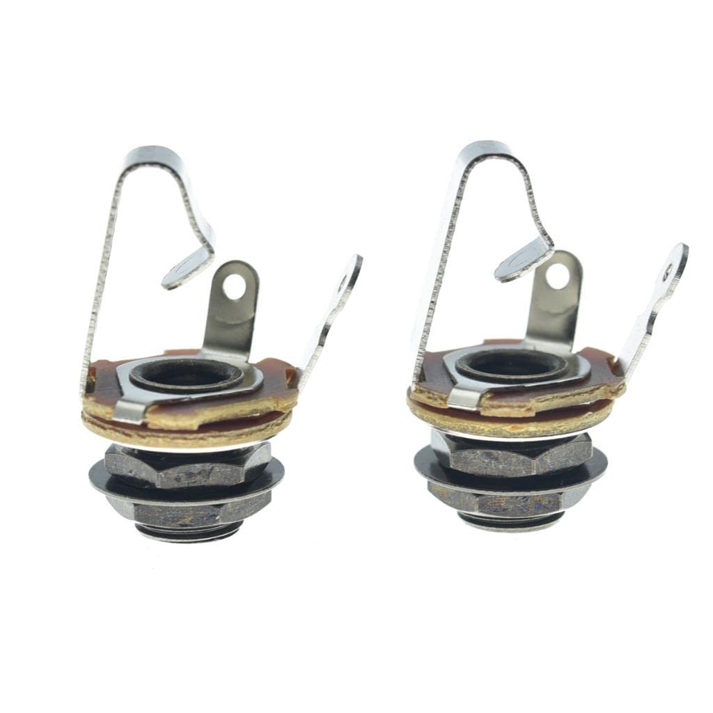 Kaish Black Nickel Premium 2-Pack Brass Material Metric Thread Audio 1/4 Female Guitar/Bass Output/Input Jack 6.35Mm Ts Mono Pan