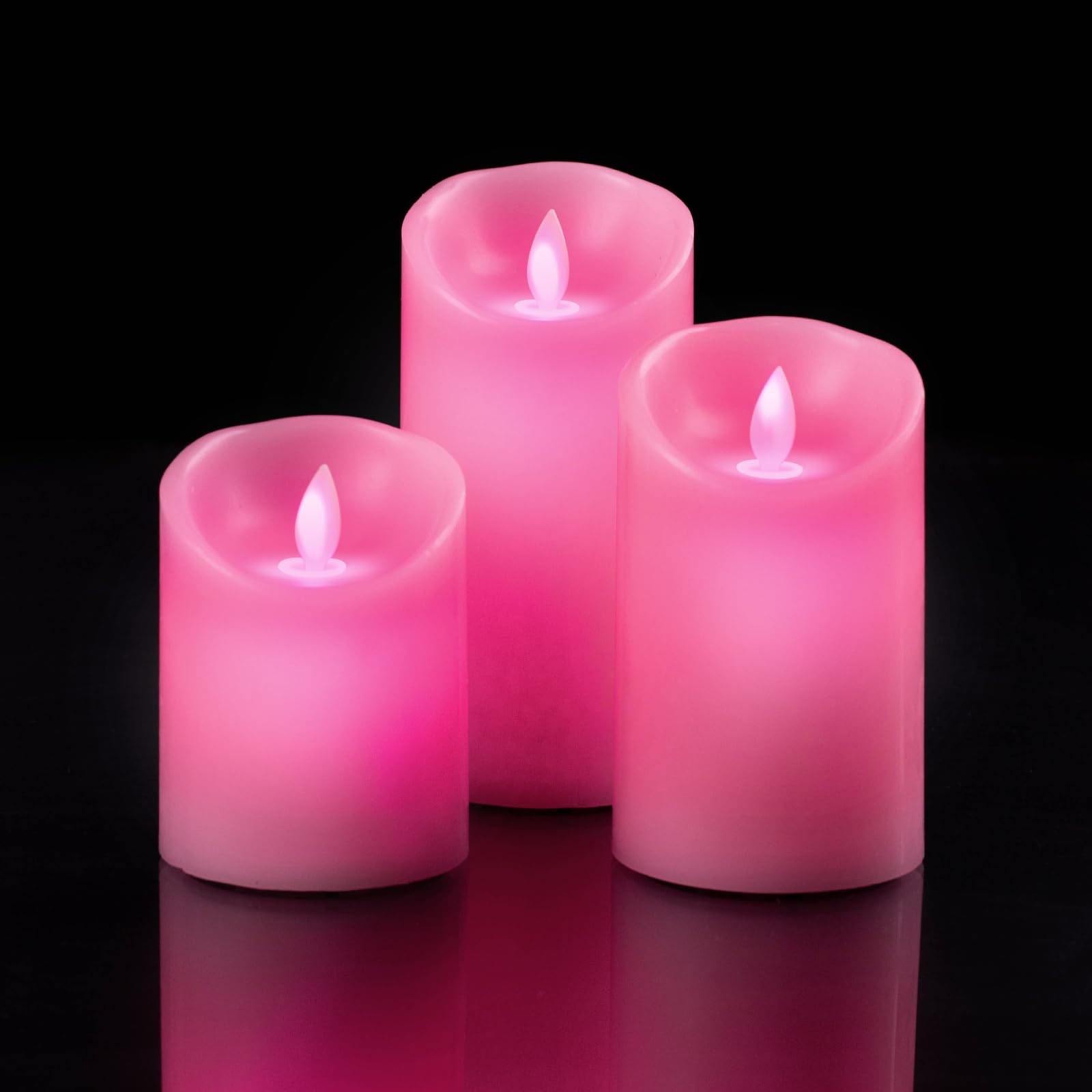 Windshell Pink Flame Candles (Pink Led Light Source), Moving Wick Design, Remote Control With Timer And Dimmer, Real Wax/Battery