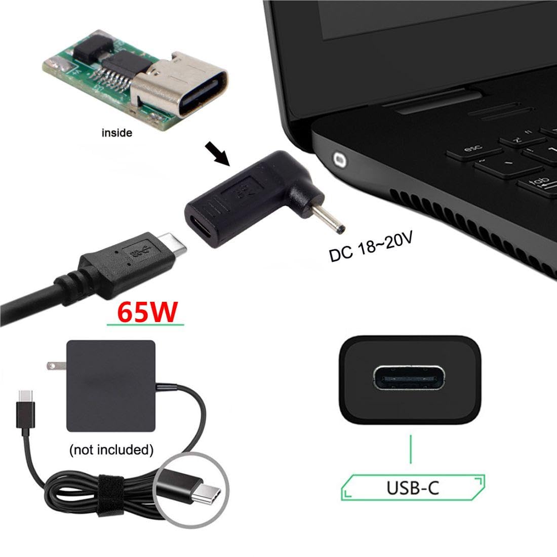 Chenyang Usb 3.1 Type C Usb-C To Dc 20V 3.0X1.1Mm Adapter Emulator Trigger 90 Degree Angled (3.0X1.1Mm)