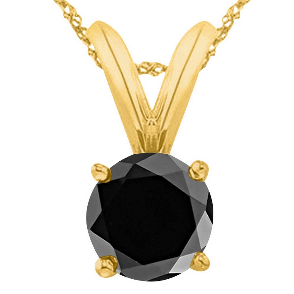 2 1/2 Carat 14K Yellow Gold Round Black Diamond 4 Prong Solitaire Pendant Necklace (Aaa Quality) W/ 16'' Silver Chain