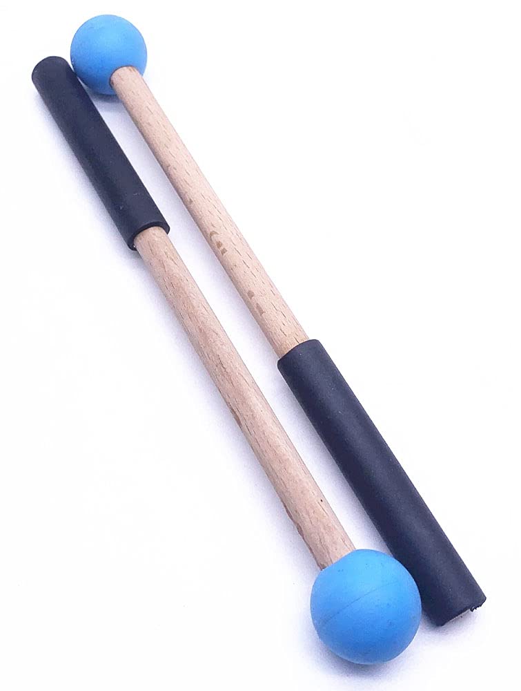 Jiayouy 8 Inch Rubber Head Percussion Mallets Sticks For Tongue Drum, Xylophone,Glockenspiel, Woodblock, Bell Pack Of 2 Blue
