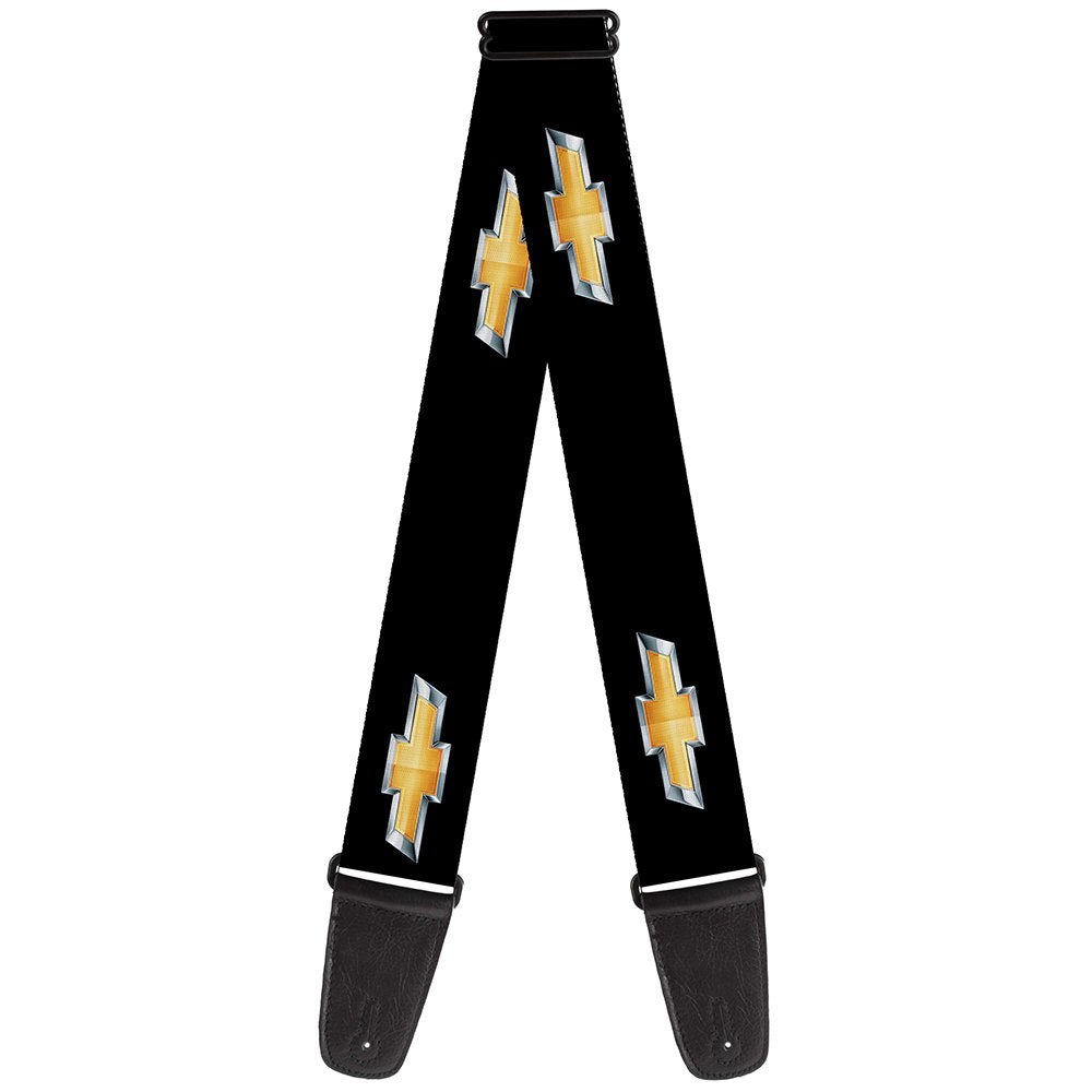 Buckle Down Guitar Strap   Chevrolet/Bowtie Black/Gold/White   2'' Wide   29 54'' Length