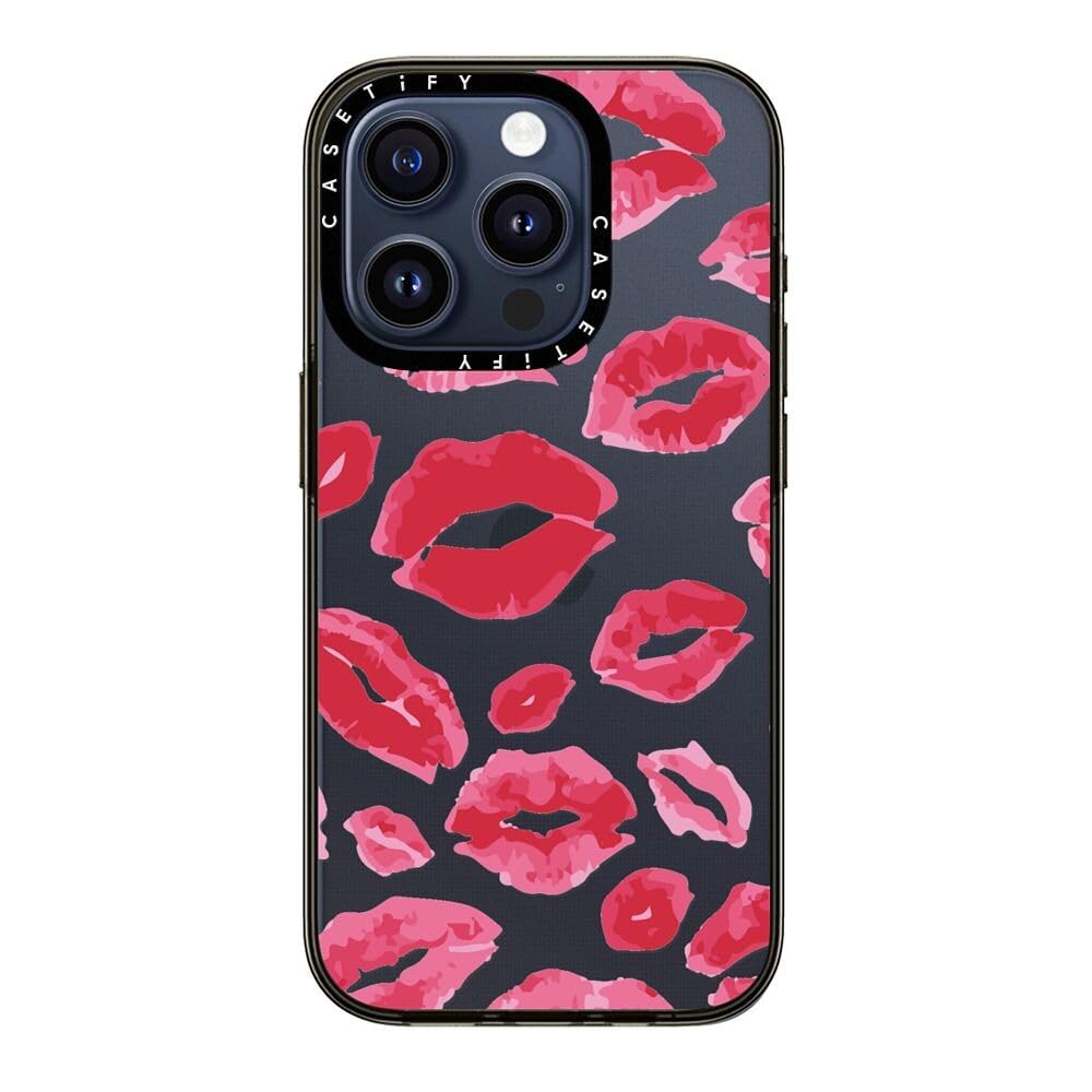 Casetify Compact Iphone 15 Pro Case [2X Military Grade Drop Tested / 4Ft Drop Protection]   Lipstick Kisses   Clear Black