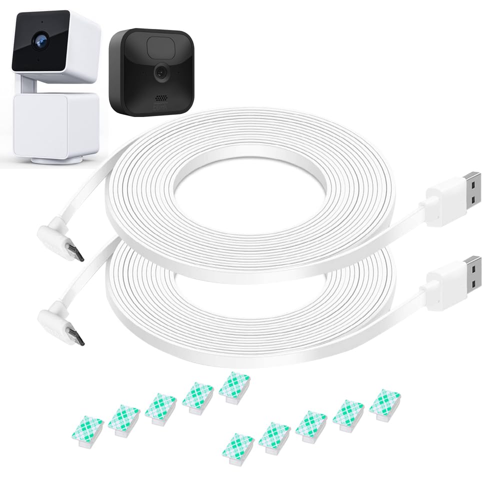 Dianmu 10Ft Power Cord For Wyze Cam Pan V3 Indoor/Outdoor Camera, Blink Outdoor (3Rd Gen), 90 Degree L Shape Micro Usb Flat Powe