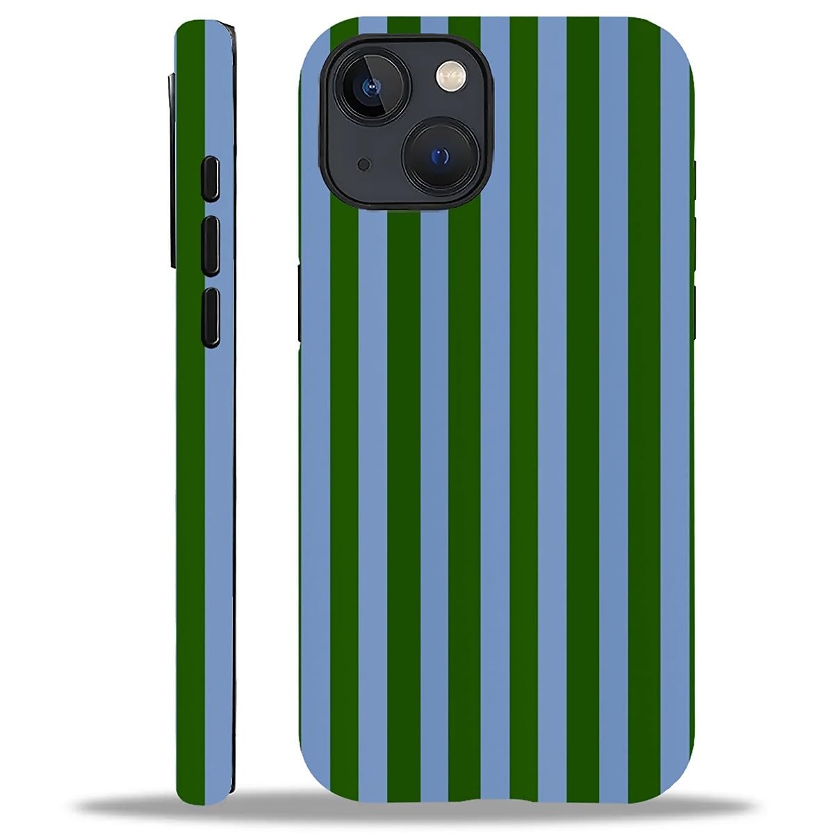 WANKBLC Compatible with iPhone 14 Plus Matte Case, Green and Blue Stripes Geometric Vertical Line Pattern for Girl Full Body Des