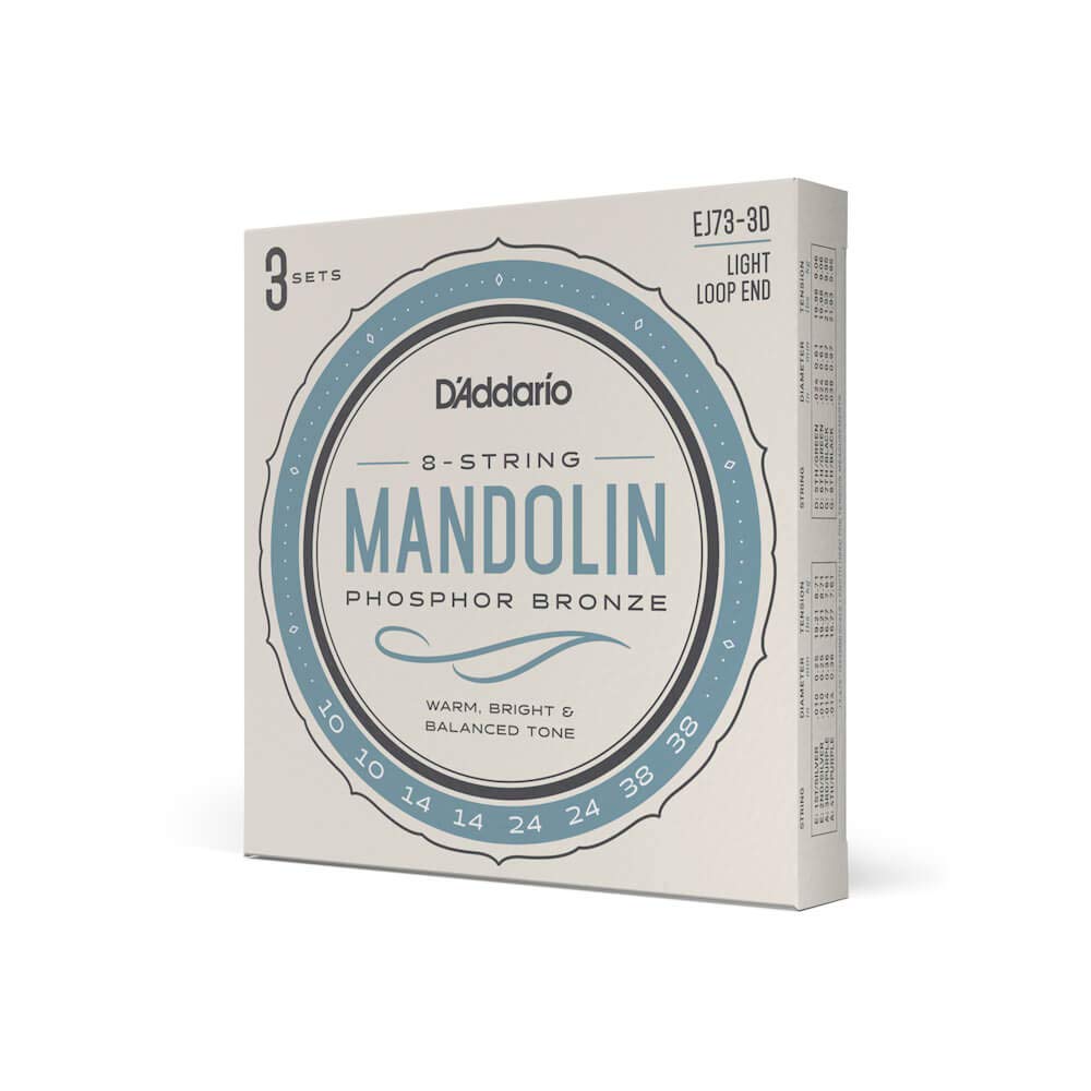 D'Addario Mandolin Strings, Phosphor Bronze, Ej73 3D, Light Gauge 10 38, 8 String Set, Pack Of 3