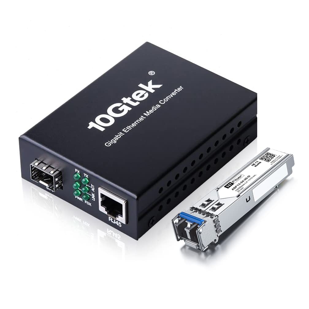 Fiber To Ethernet Media Converter, Gigabit Single Mode Sfp Lc Converter, 1000Base Lx To 10/100/1000M Rj45, Sfp To Rj45, Smf, 131