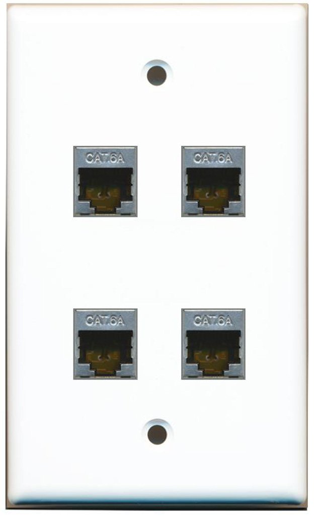 Riteav Cat 6A 4 Port Shielded Cat6A Wall Plate 1 Gang   White