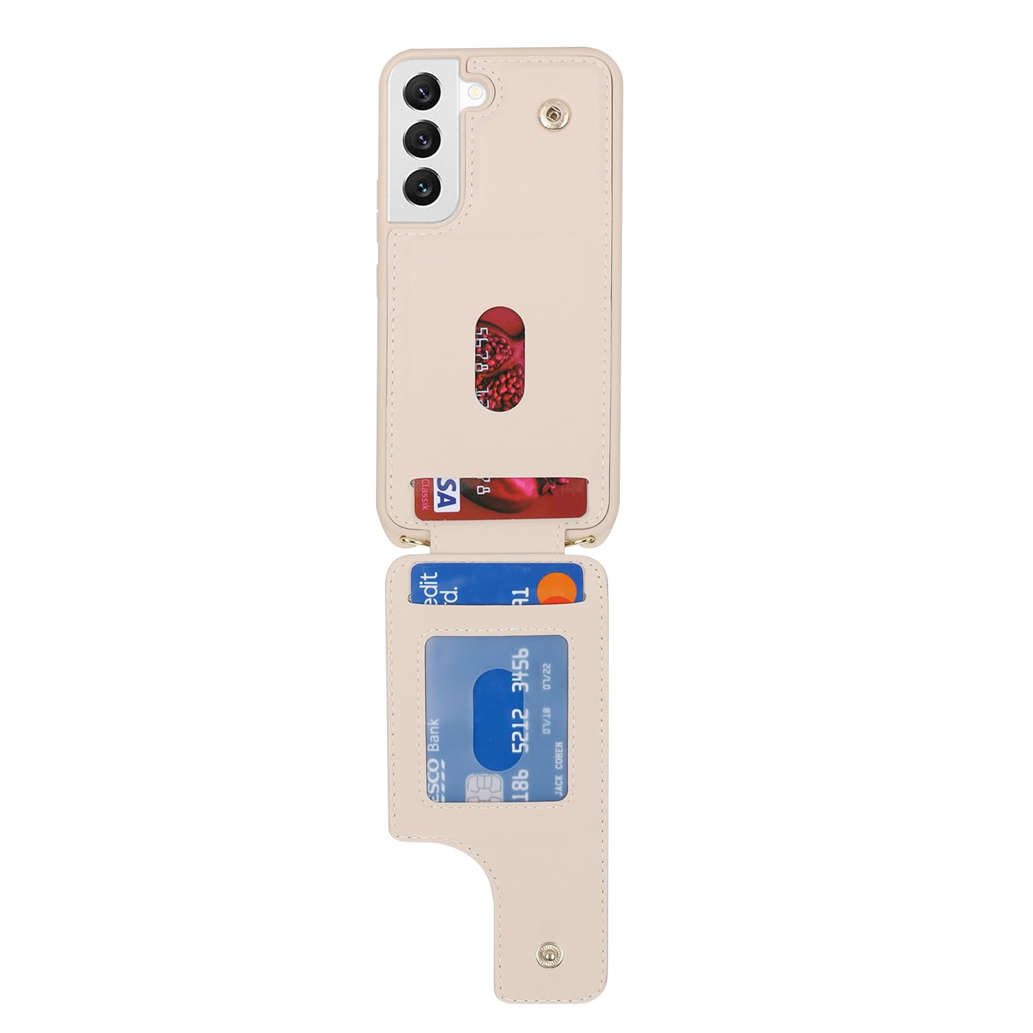 Lipvina For Samsung Galaxy S22 Case With Card Holder And Strap For Women,Crossbody Lanyard,Stand Ring Kickstand,Snap Clasp,Phone