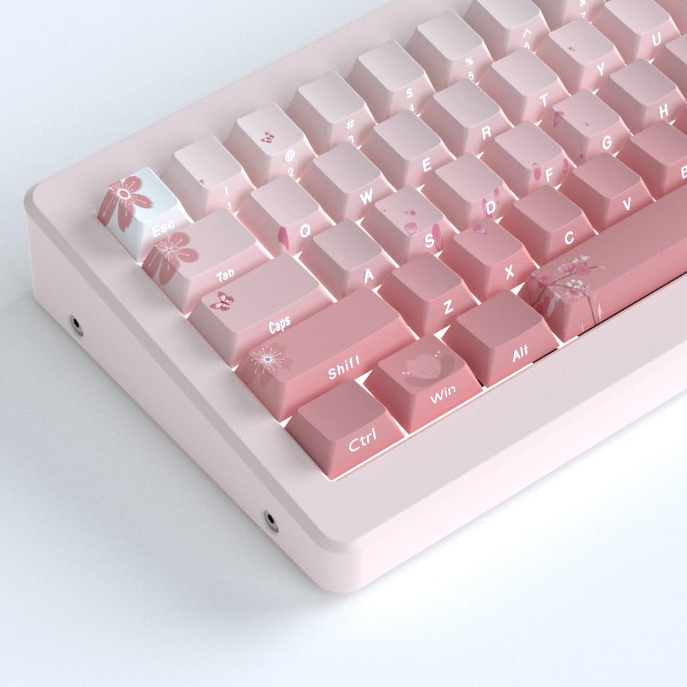 Tsungup Pbt Keycaps Cherry Blossom Keycap Set   Custom Side Printed Pink Keycaps,135 Keys Gradient Keycaps Doubleshot Sakura Key