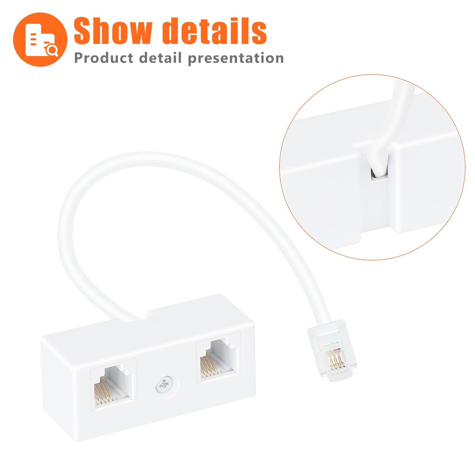 Lativu Phone Splitter For Landline, 2 Pack Phone Line Splitter, White Telephone Splitter 1 In 2 Out, Rj11 6P4C Splitter Male To