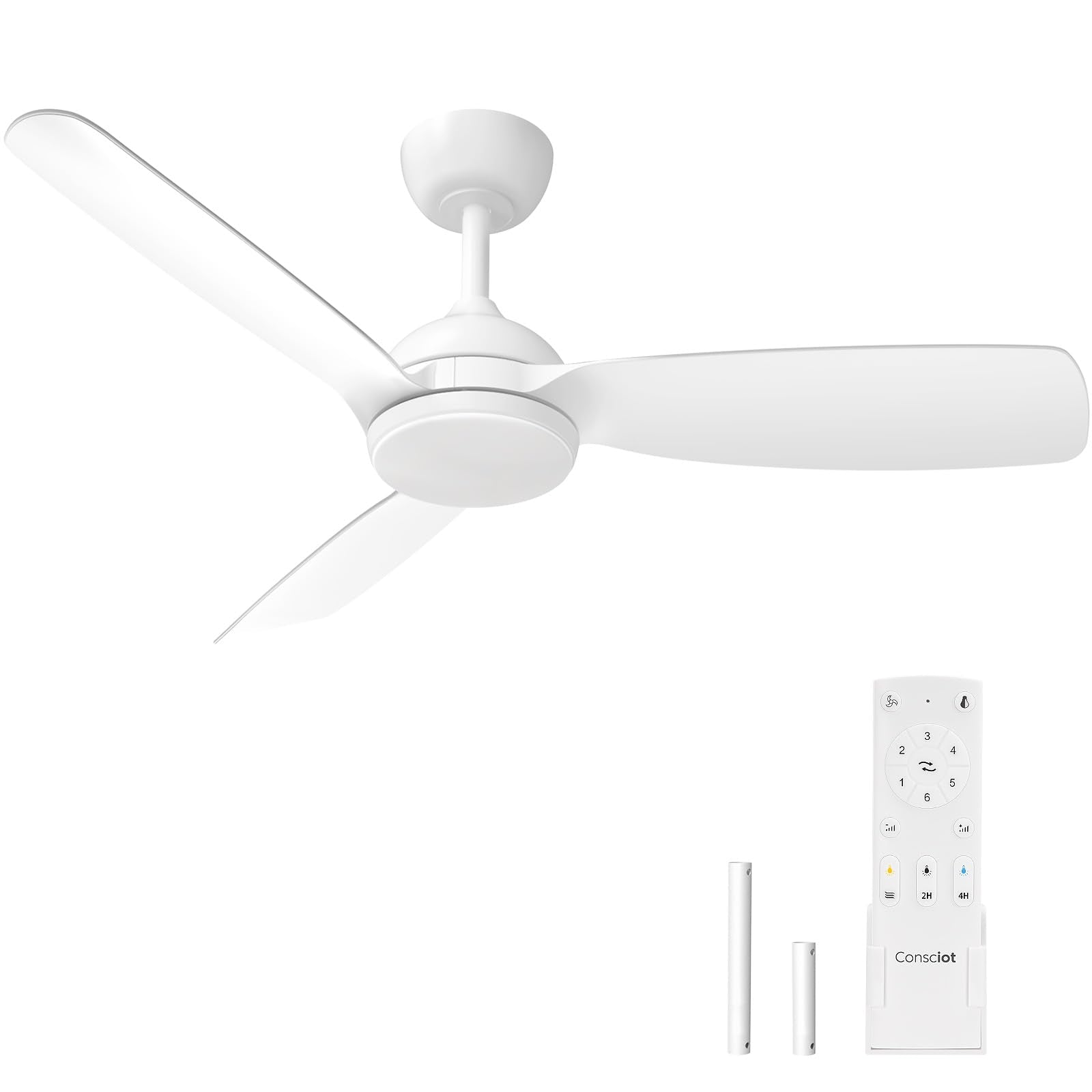 Consciot 44 Inch Low Profile Ceiling Fans With Light And Remote, Modern Ceiling Fan, Downrod Mount, Reversible Quiet Dc Motor, 6