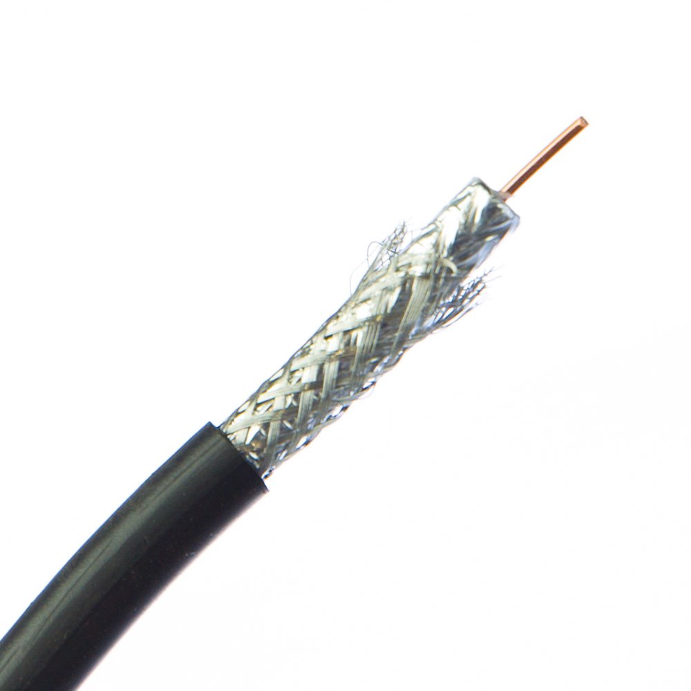 Direct Burial/Outdoor rated Bulk RG6U Coaxial Cable, Black, 18 AWG, 3 GHz, Spool, 1000 foot