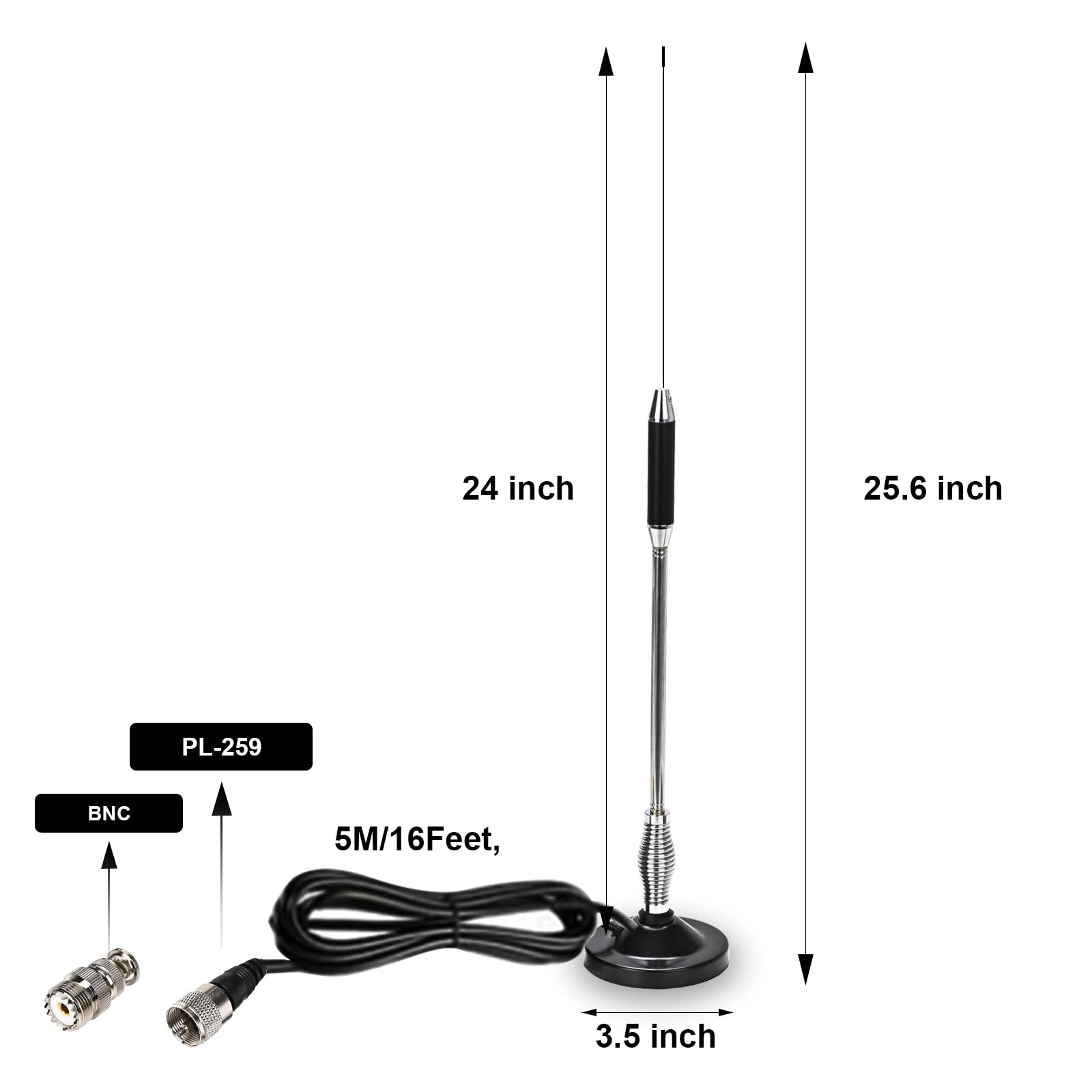27Mhz Cb Radio Antenna 27Inch With Bnc Adaptor And Magnetic Mount For President Midland Cobra Uniden Anytone Truck Radio