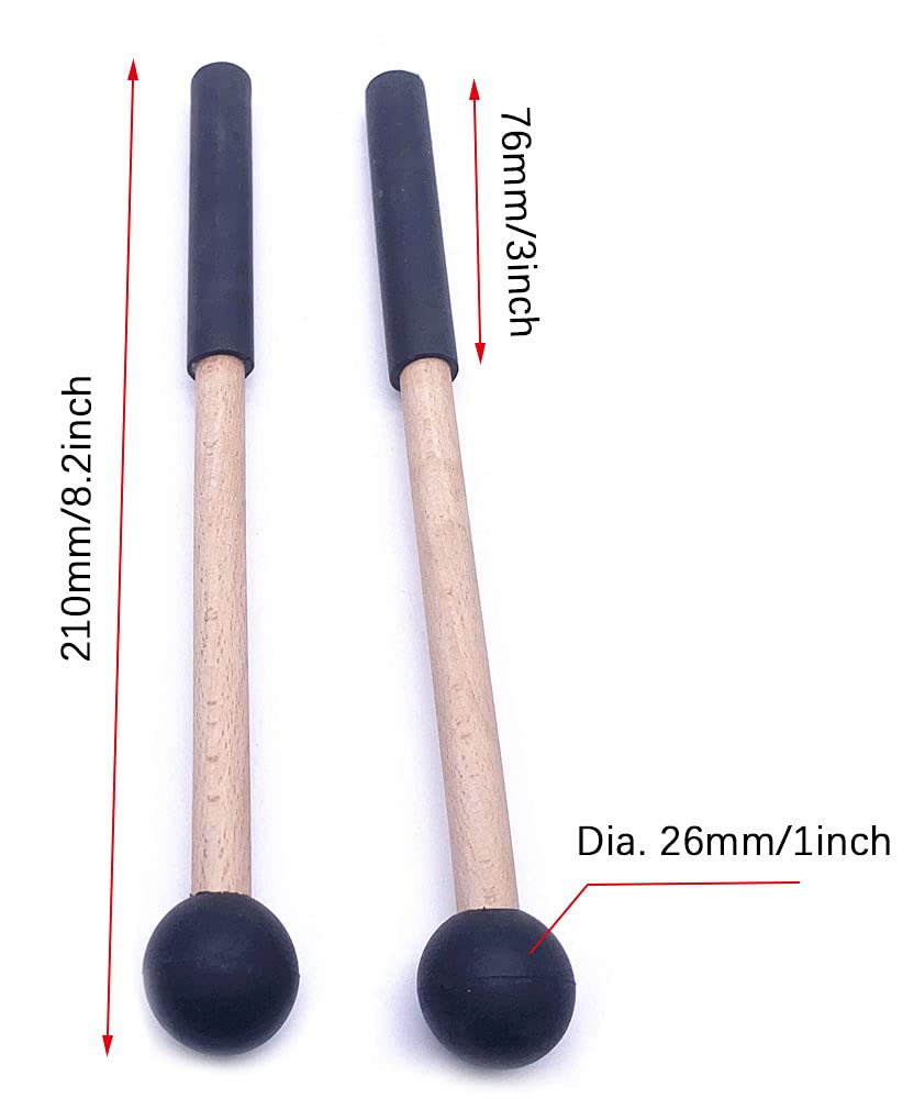 Jiayouy 8 Inch Rubber Head Percussion Mallets Sticks For Tongue Drum, Xylophone,Glockenspiel, Woodblock, Bell Pack Of 2 Black