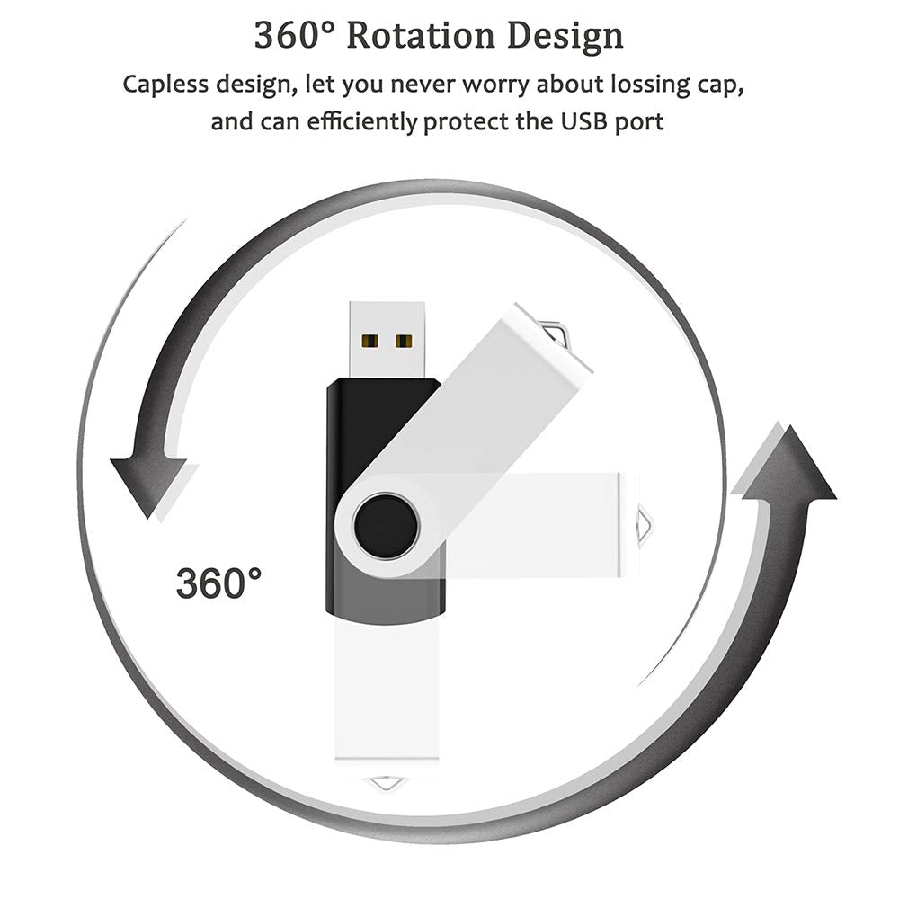 Maspen 8GB USB Flash Drive 2.0 Bulk Swivel-Cap Black (20 Pack)