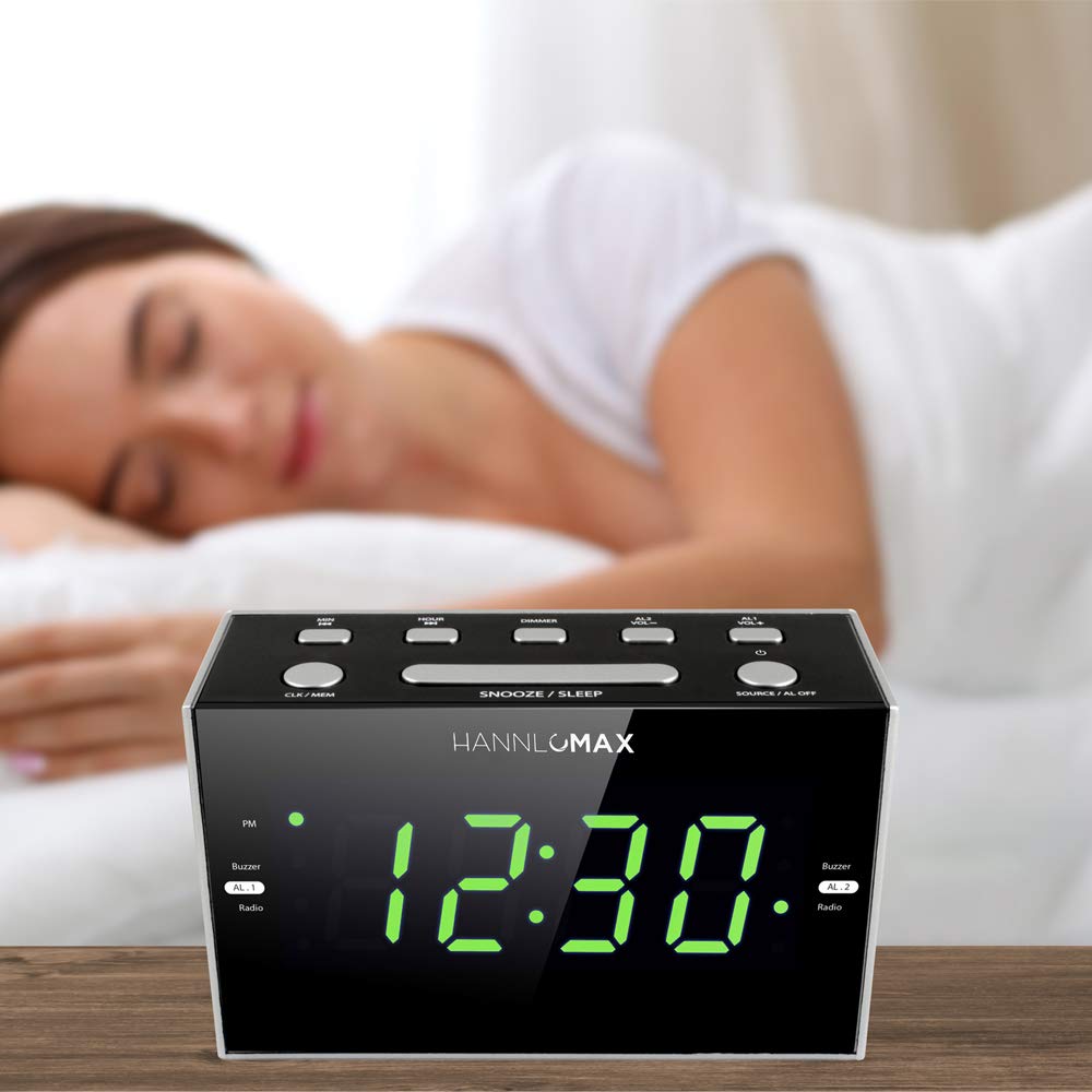 Hannlomax Hx 122Cr Alarm Clock Radio, Pll Fm Radio, Dual Alarm, 1.2 Inches Green Led Display, Usb Port For 1A Charging, Ac Power