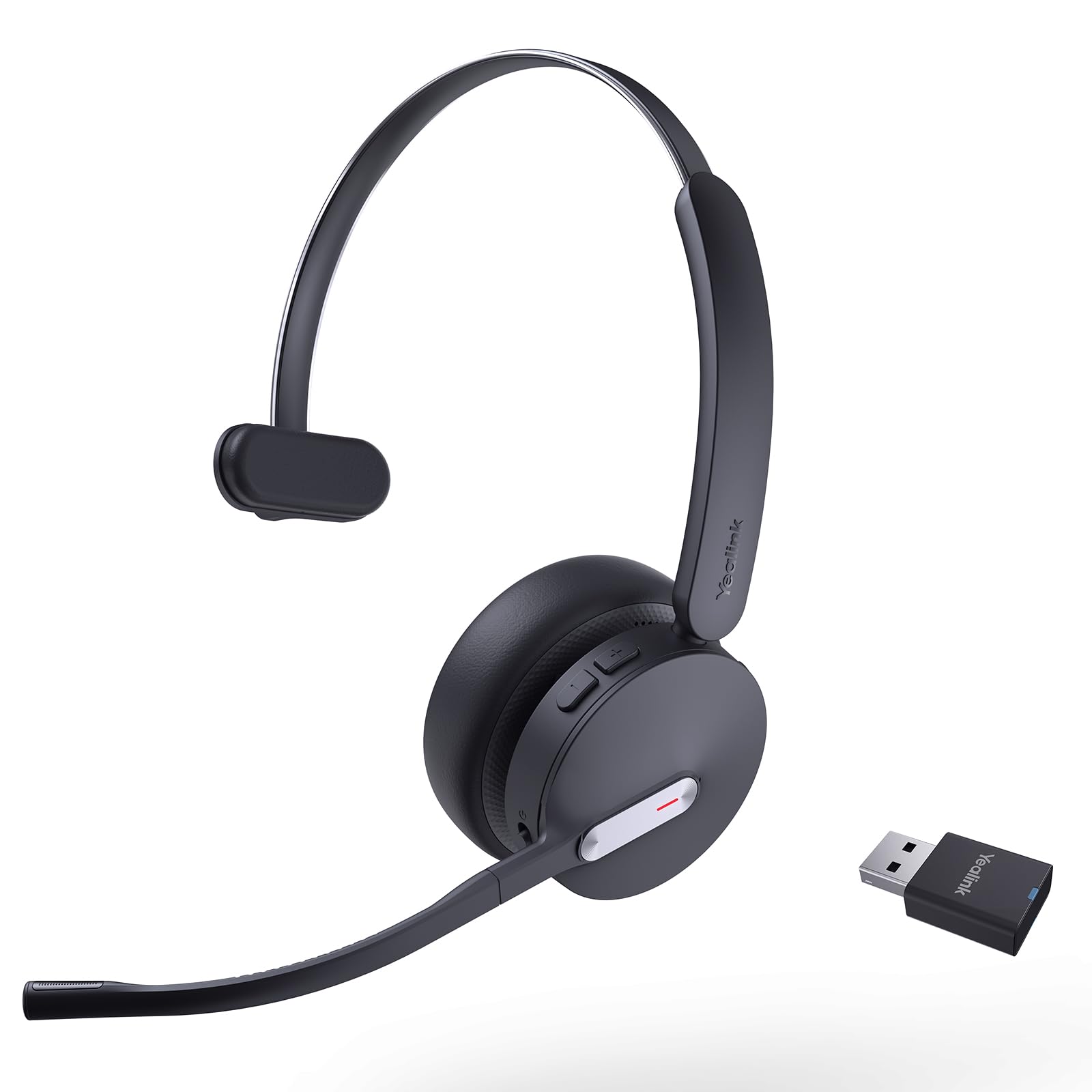 Yealink WH64 Hybrid DECT& Bluetooth Wireless Headset, 492ft Range Mono Teams Headphones with DECT Dongle, 3X Mic, 26H Talk Time,