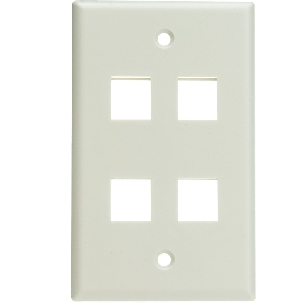 Keystone Wall Plate 4 Port, White (Cat5E, Cat6, Coax (Video), Aux (Cat6 For Data, Ip Phone, Pots Or Other), Single Gang, Cablewh