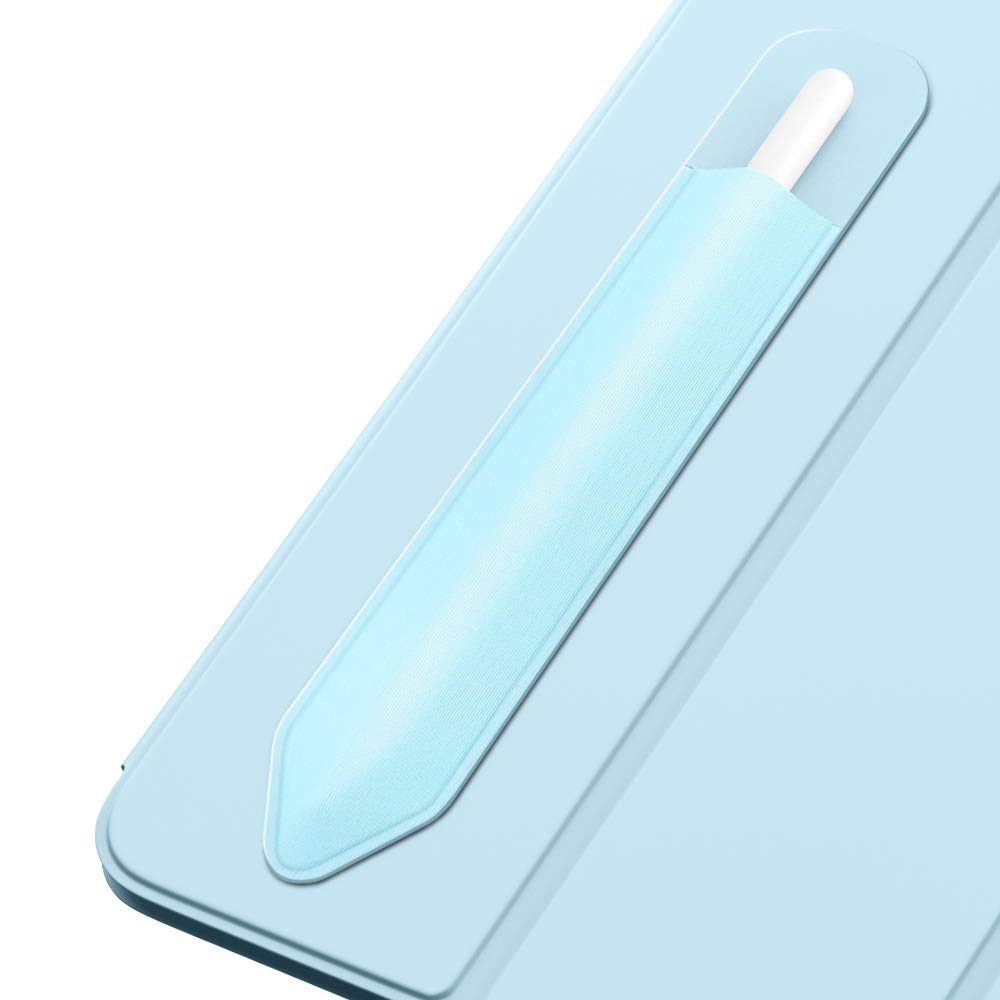 MoKo Pencil Holder Sticker Fit Apple Pencil Pro, Apple Pencil (USB C), Apple Pencil 1st/2nd Generation, Elastic Pencil Pocket Pouch Adhesive Sleeve Attached to iPad Case for Stylus Pens,Sky Blue