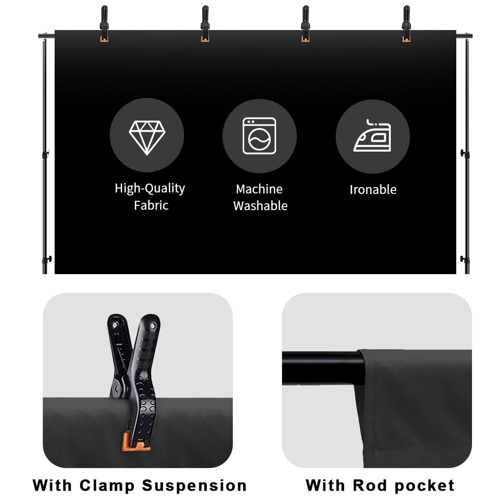 10X12Ft Black Backdrop, Lcuirc Black Photo Backdrop Curtain Polyester Collapsible Black Background For Portraits Pet Photoshoot