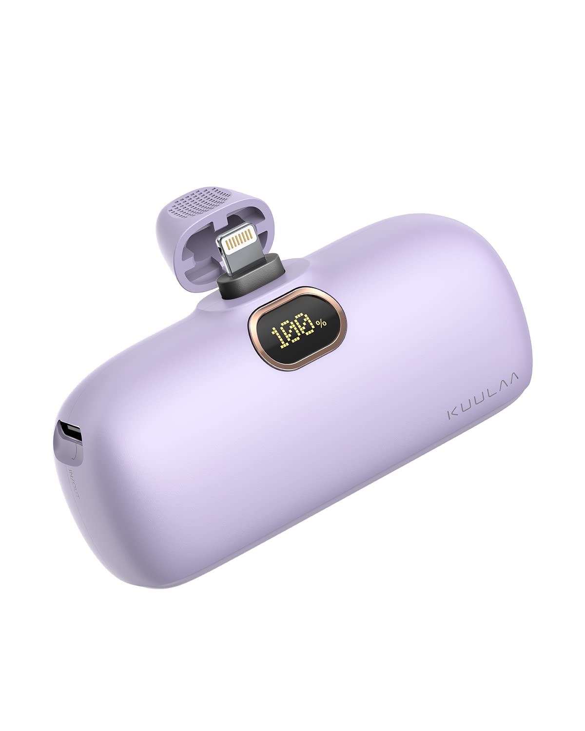 Kuulaa Small Portable Charger Iphone With Built-In Lightning Cable 5000Mah Power Bank Fast Charging For Iphone 14/13/13 Pro/12/12 Pro/11/Xr/Xs/X/8/7/6, Purple