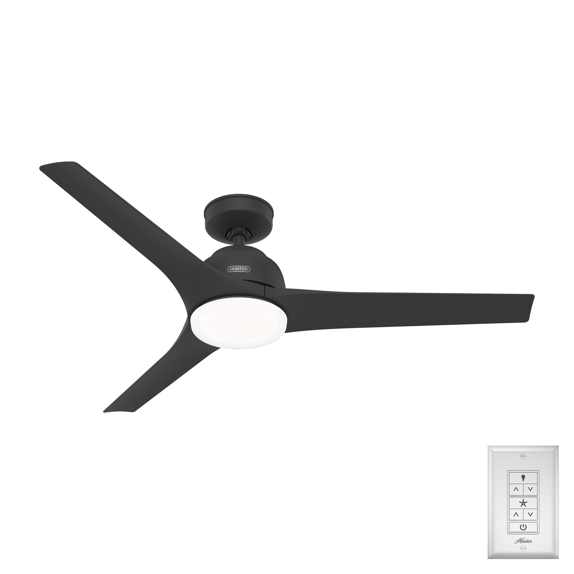 Hunter 52 inch Outdoor or Indoor Ceiling Fan with LED Light - Black Ceiling Fan with Wall Control, For Patio, Garage, or Porch,