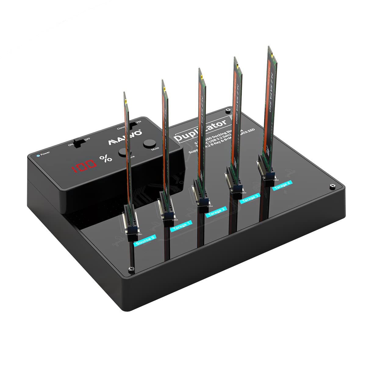Maiwo 5 Bay M.2 Sata Ngff Duplicator Cloner, 5Gbps Usb 3.0 To M.2 Sata Ngff Ssd Adapter Docking Station, 20Tb Capacity, Tool Free