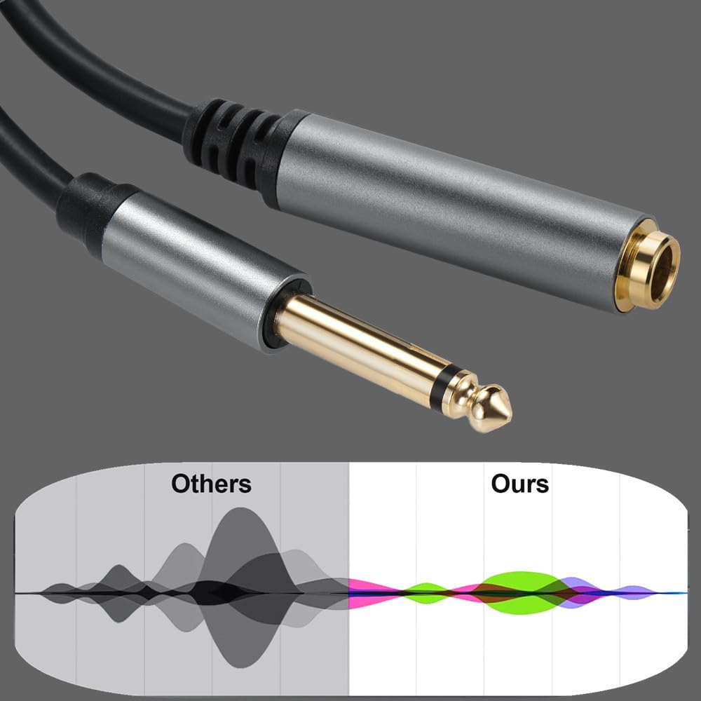 Halokny 6.35Mm To 6.35Mm Instrument Cable, Golden Plated 1/4 Inch Female To Male Ts Mono Audio Jack For Electric Guitar, Bass, A