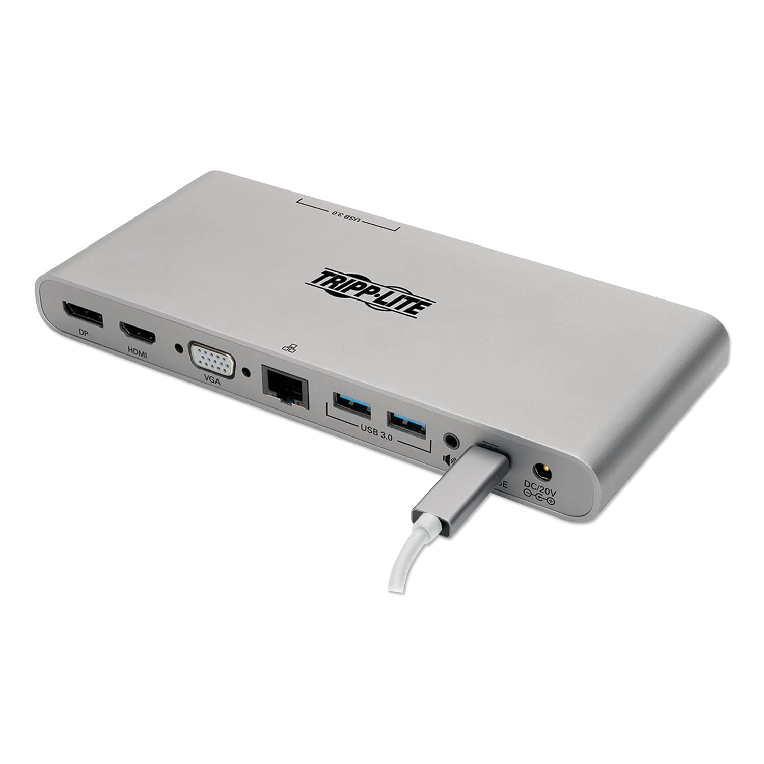 Tripp Lite USB C Docking Station w/ USB-A Hub, USB Type C, HDMI, VGA, DP, Gbe Gigabit Ethernet PD Charging 4K@ 30Hz, Portable, T