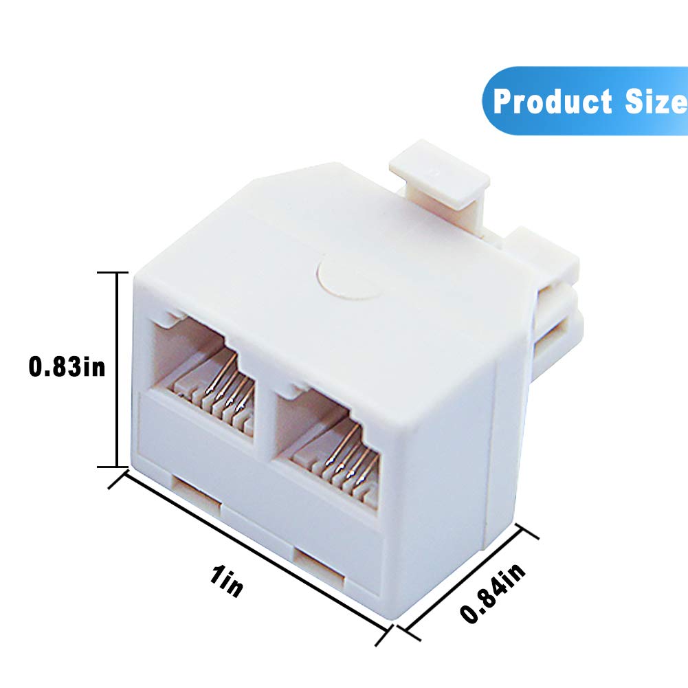 Two Way Telephone Splitter, 4 Pack Rj11 6P4C Wall Jack Plug 1 To 2 Modular Adapter Converter