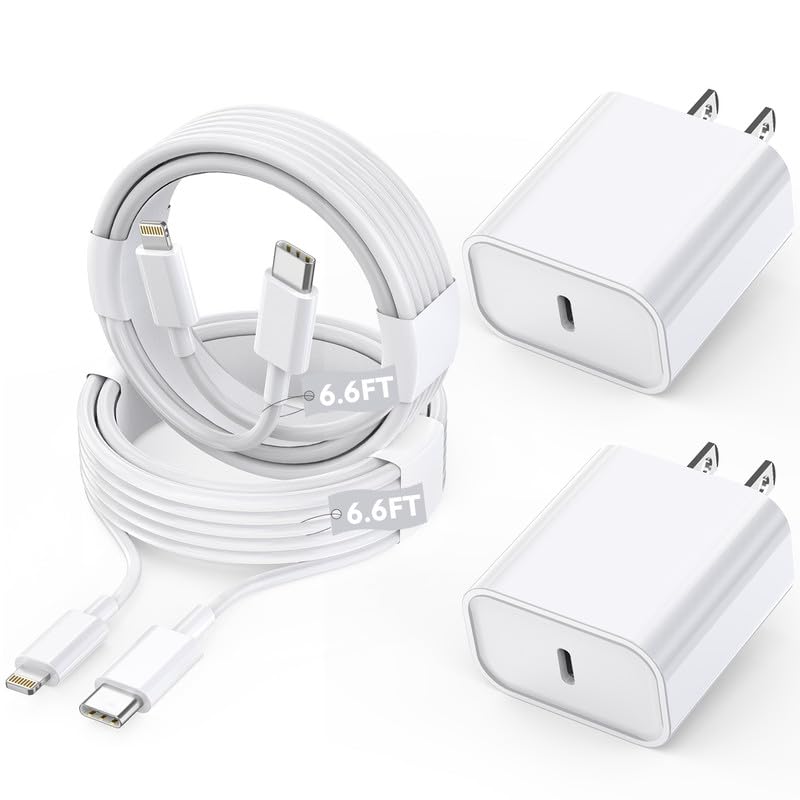 Long Apple Iphone Fast Charger [Apple Mfi Certified] 2Pack Pd Type C Wall Charger Fast Charging Apple Adapter 6.6Ft Usb C To Lig