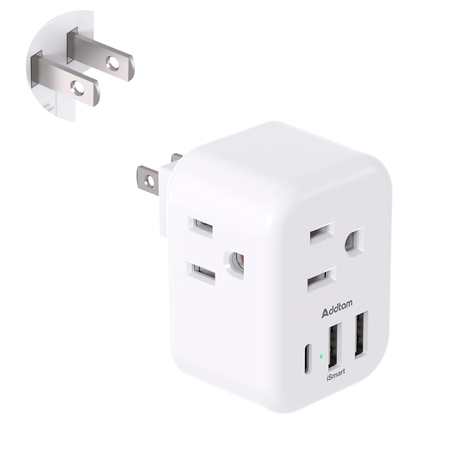 Addtam Us To Japan Plug Adapter, 2 Prong To 3 Prong Outlet Adapter With 3 Ac Outlets 3 Usb Ports(1 Usb C), Travel Power Plug Ada