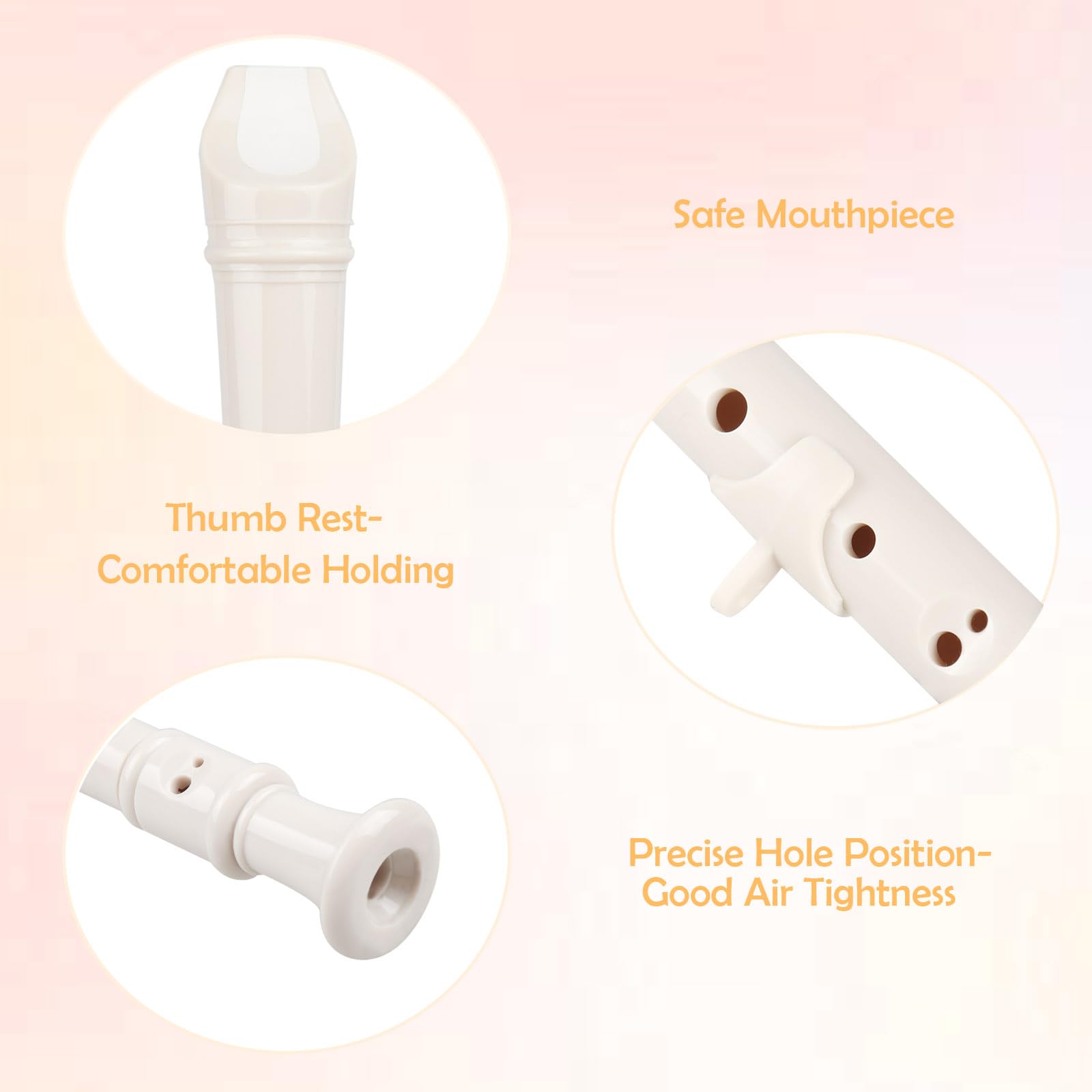 Mr.Power Soprano Recorder Abs Plastic Recorders German Style C Key With Cleaning Rod, Thumb Rest, Fingering Chart, Case Bag (Whi