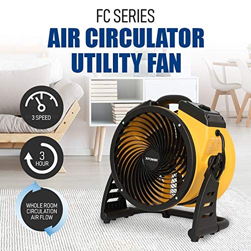 Xpower Fc 100 Heavy Duty Industrial High Velocity Whole Room Air Mover Air Circulator Utility Floor Fan, Variable Speed, Timer,