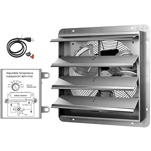 16 Inch Shutter Exhaust Fan Aluminum High Speed 1550Rpm, 1200 Cfm, Silver, With Adjustable Programmable Thermostat