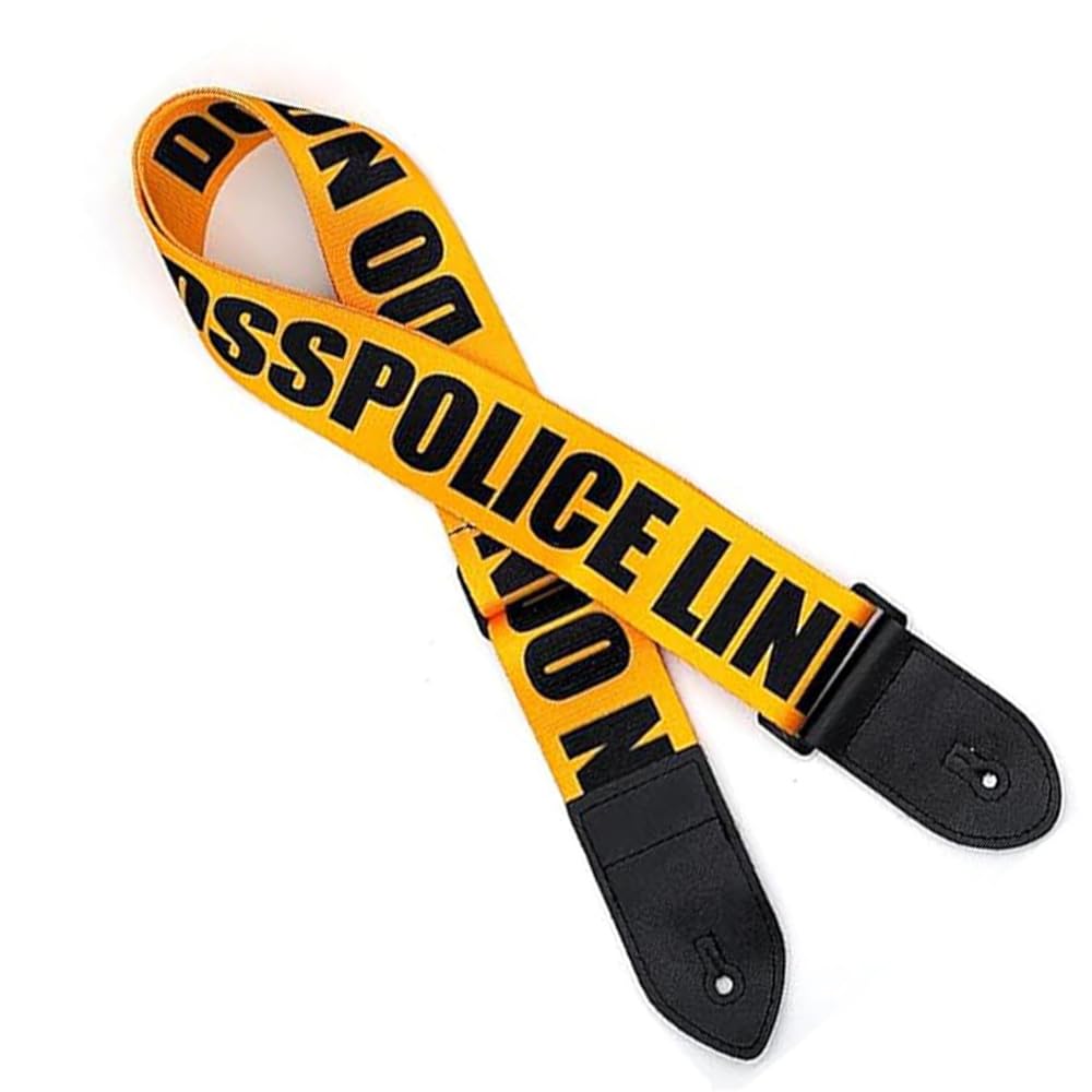 IMAGINEA Police Line Cotton Guitar Strap with Genuine Leather Ends  Adjustable Boho Strap for Electric & Acoustic Guitar  Soft
