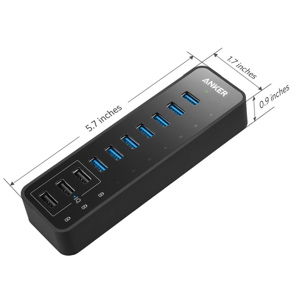 Anker 10 Port 60W Data Hub With 7 Usb 3.0 Ports And 3 Poweriq Charging Ports For Macbook, Mac Pro/Mini, Imac, Xps, Surface Pro,