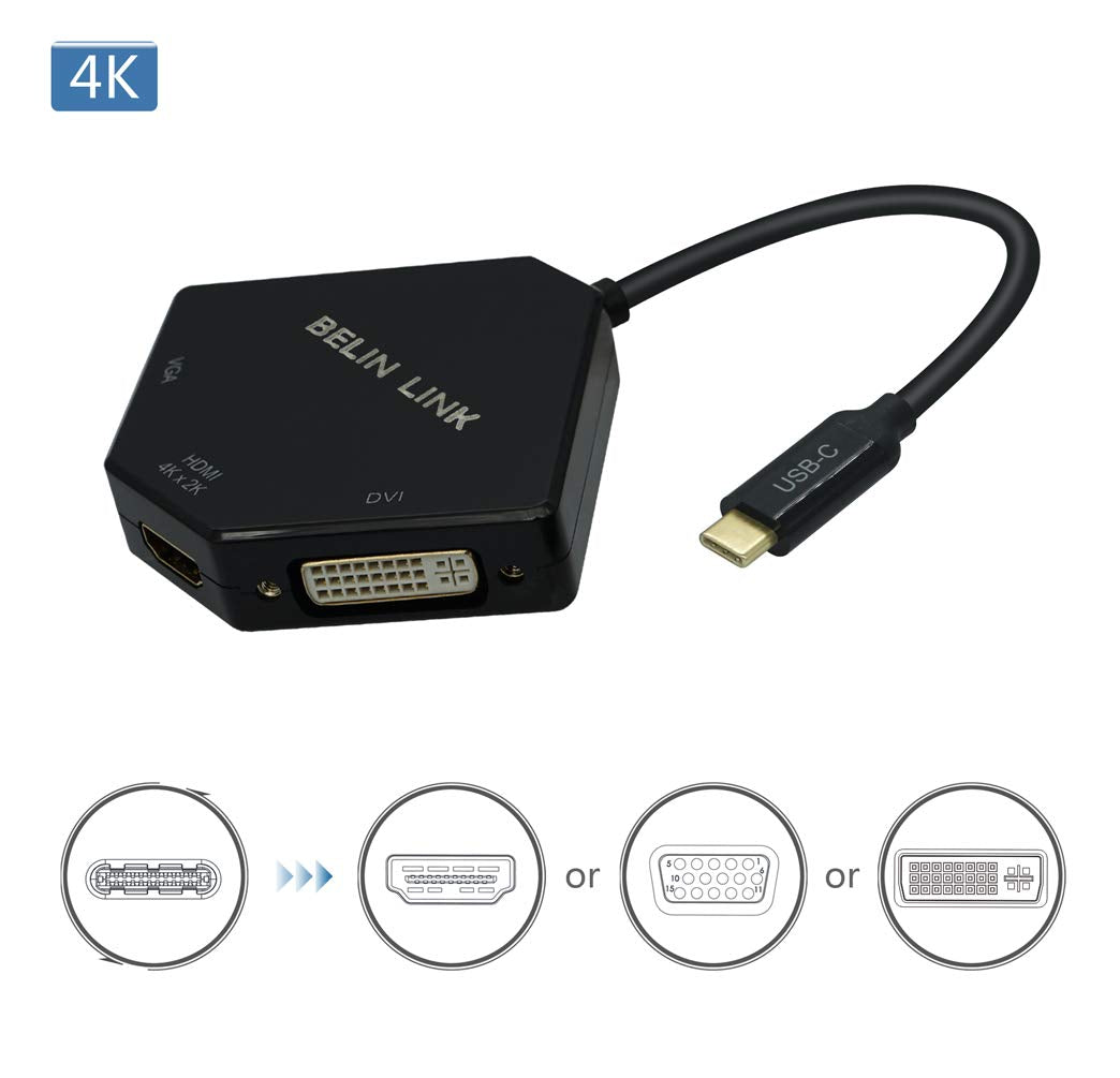 Usb C To Hdmi/Vga/Dvi Adapter,Compatible Thunderbolt 3 Type C For Hdmi Dvi Vga For Macbook Pro/
